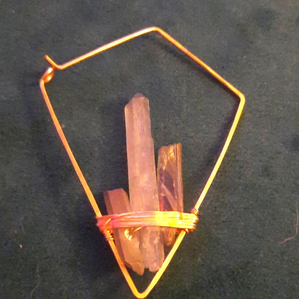 Rose gold geometric hoops with raw crystals